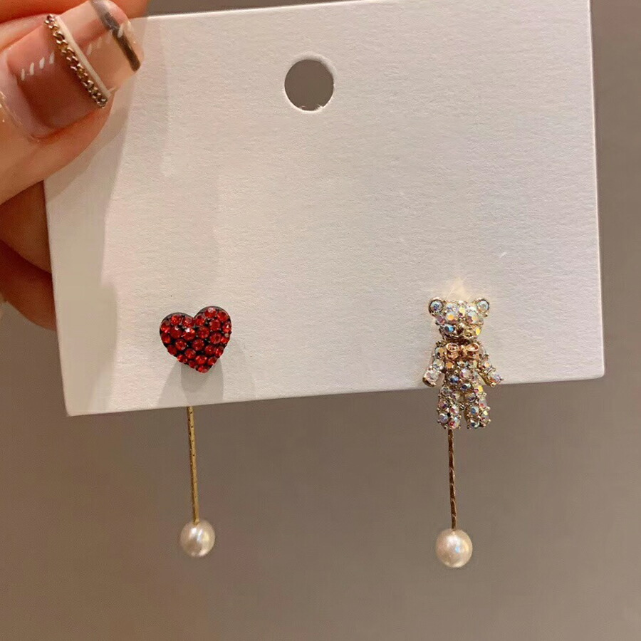 ハート＆テディベア パールドロップピアス ゴールド[品番