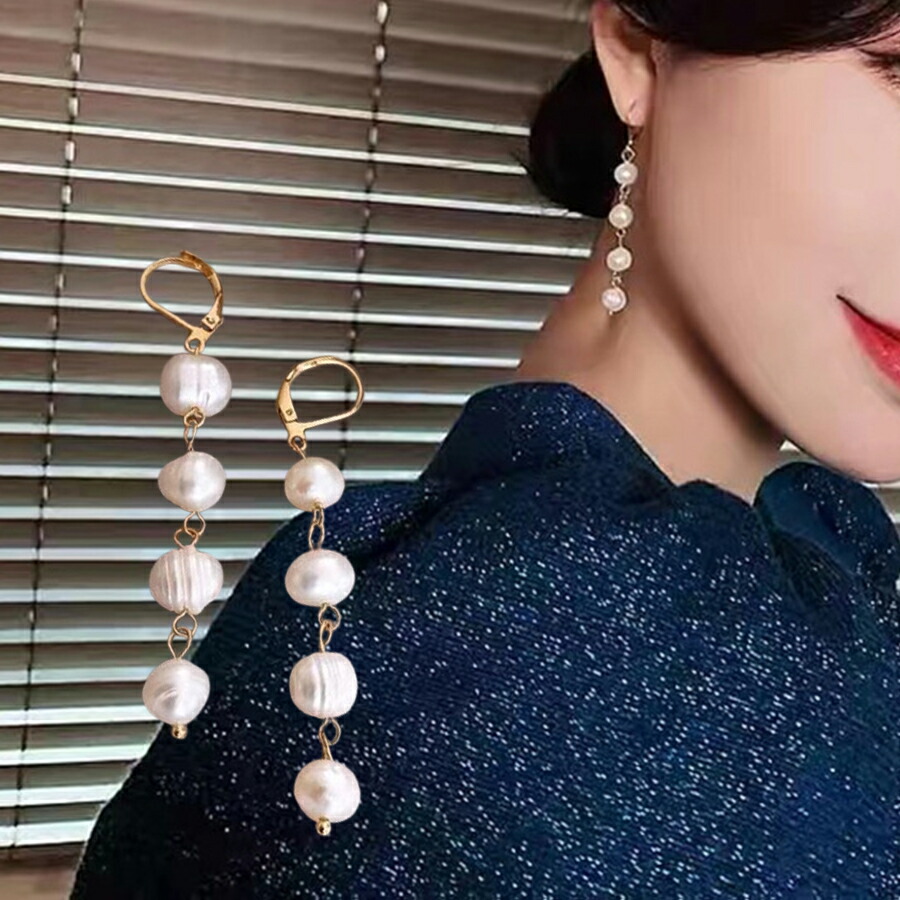 4連キャッチレス淡水パールピアス ゴールド パーティー[品番
