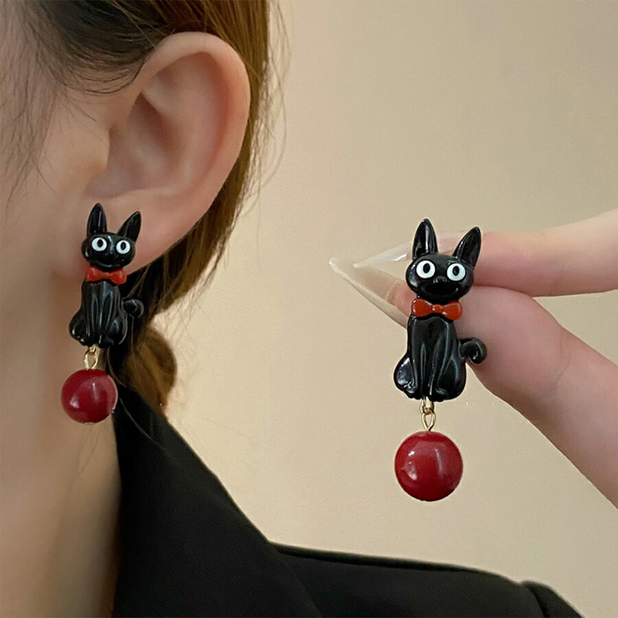 ネットで注文 ジジモチーフ レッド[品番：XL000003303]｜SLENDER 黒猫ピアス ピアス