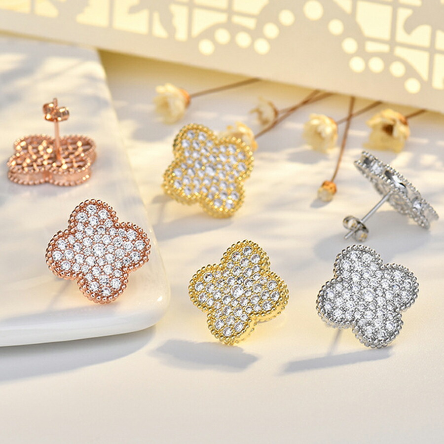 クローバーデザインピアス ジルコニア キラキラ[品番
