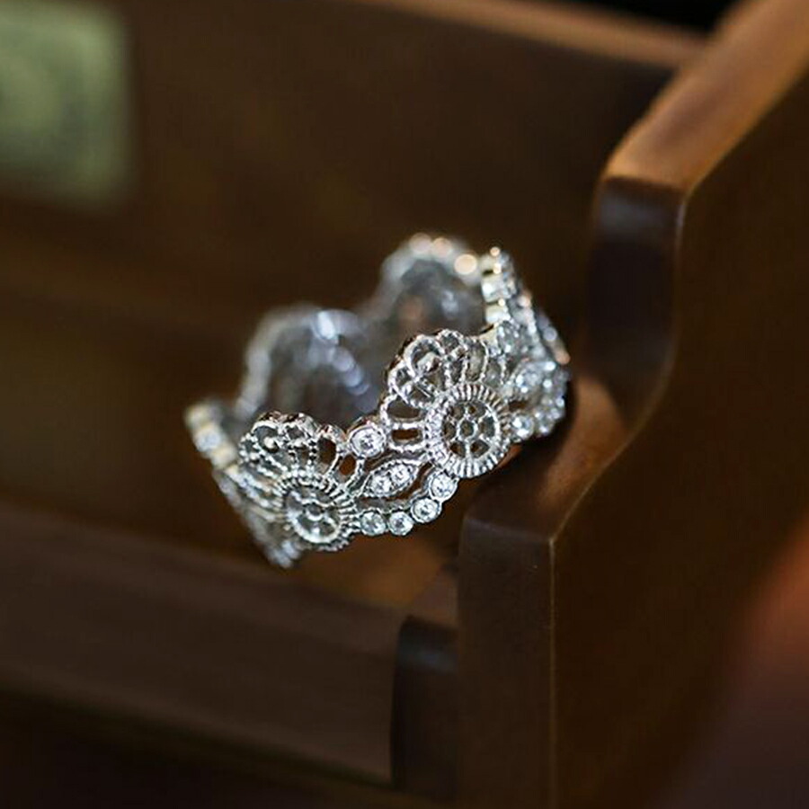 デザインオープンリング 透かし柄 シルバー[品番：XL000002619