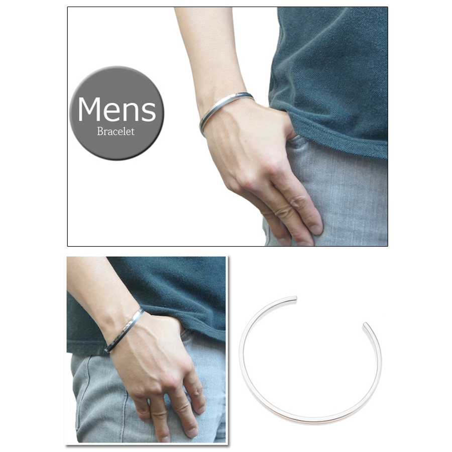 メンズブレスレット ブラックとピンクとシルバーのラインが入った