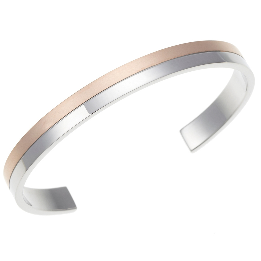 シルバー ブラック バングル クラスプ式 メンズブレスレット ブラックとピンクとシルバーのラインが入っ