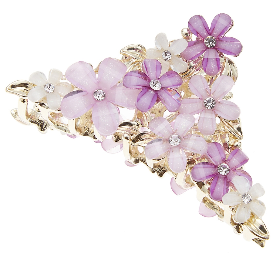 フラワービジューのトライアングル形ヘアクリップ バンスクリップ