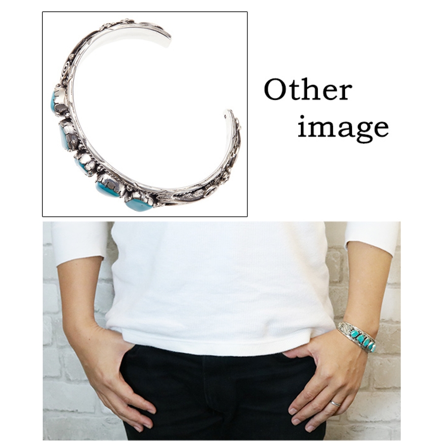 ターコイズとフェザーの太バングル シルバー925製 アラベスク[品番
