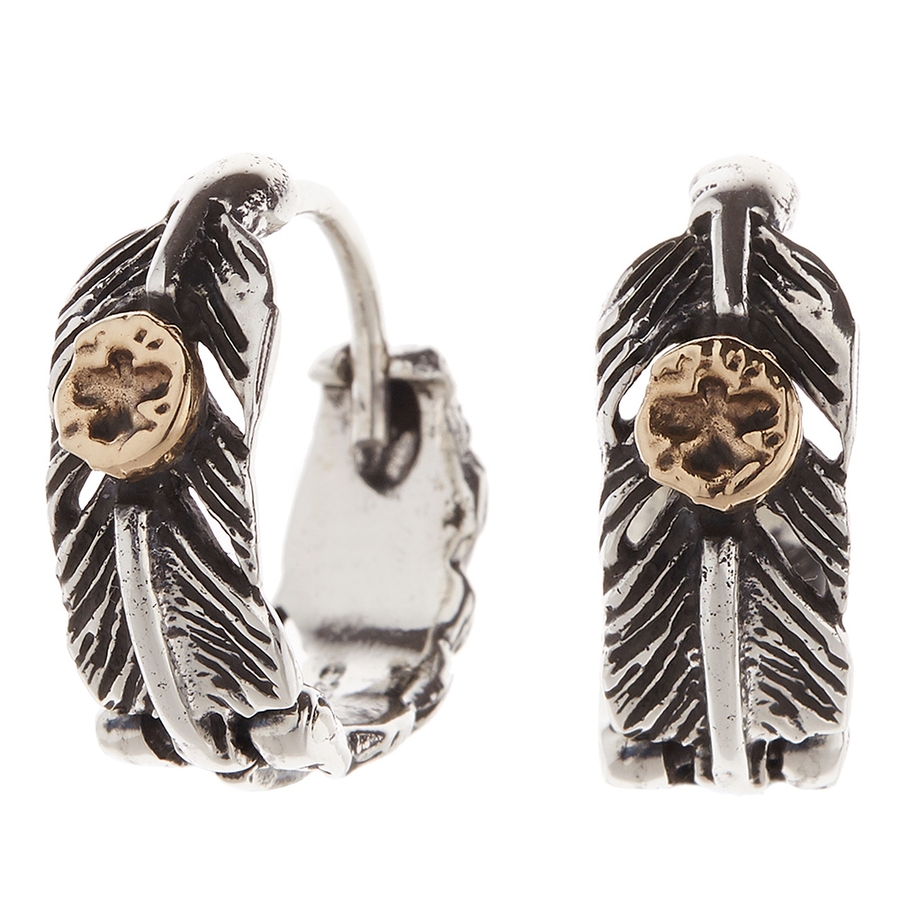 イーグルモチーフ付きフェザーフープピアス シルバー925製 ゴールド