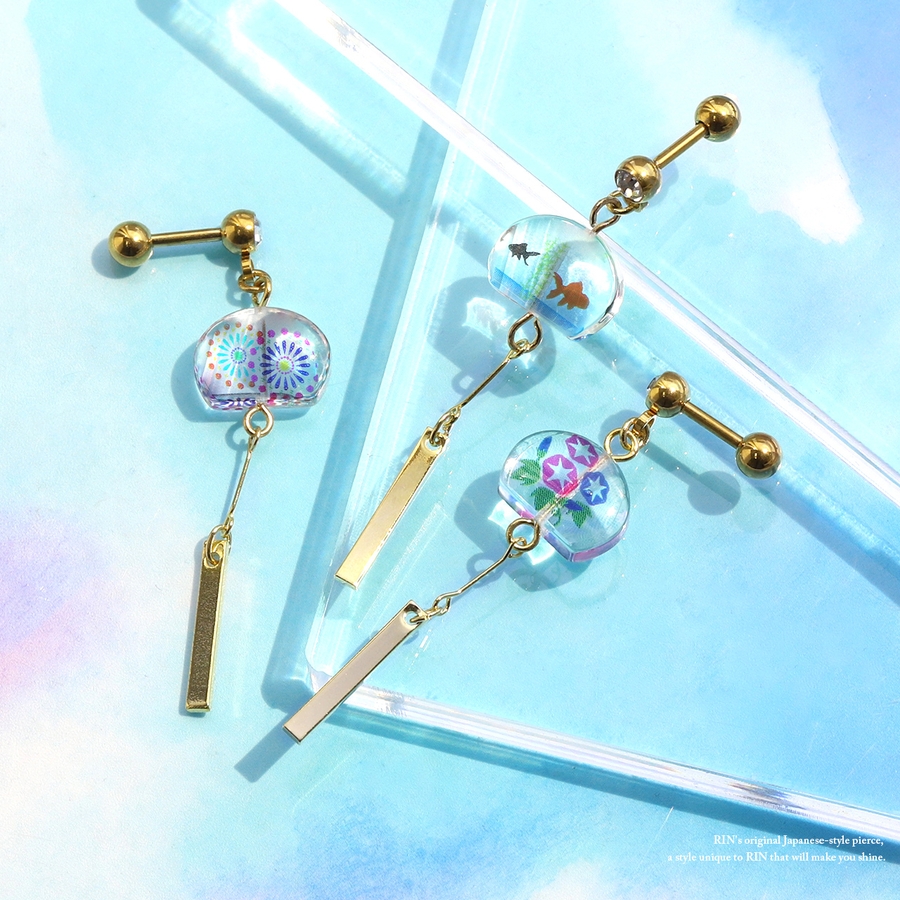 凛 RIN ボディピアス 軟骨 ピアス 14G 16G 和風 風鈴 金魚 花火