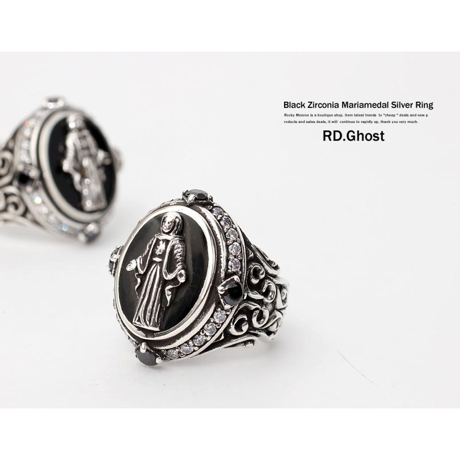 RD Ghost】ジルコニアオニキスマリアメダイシルバーリング メンズ[品番 