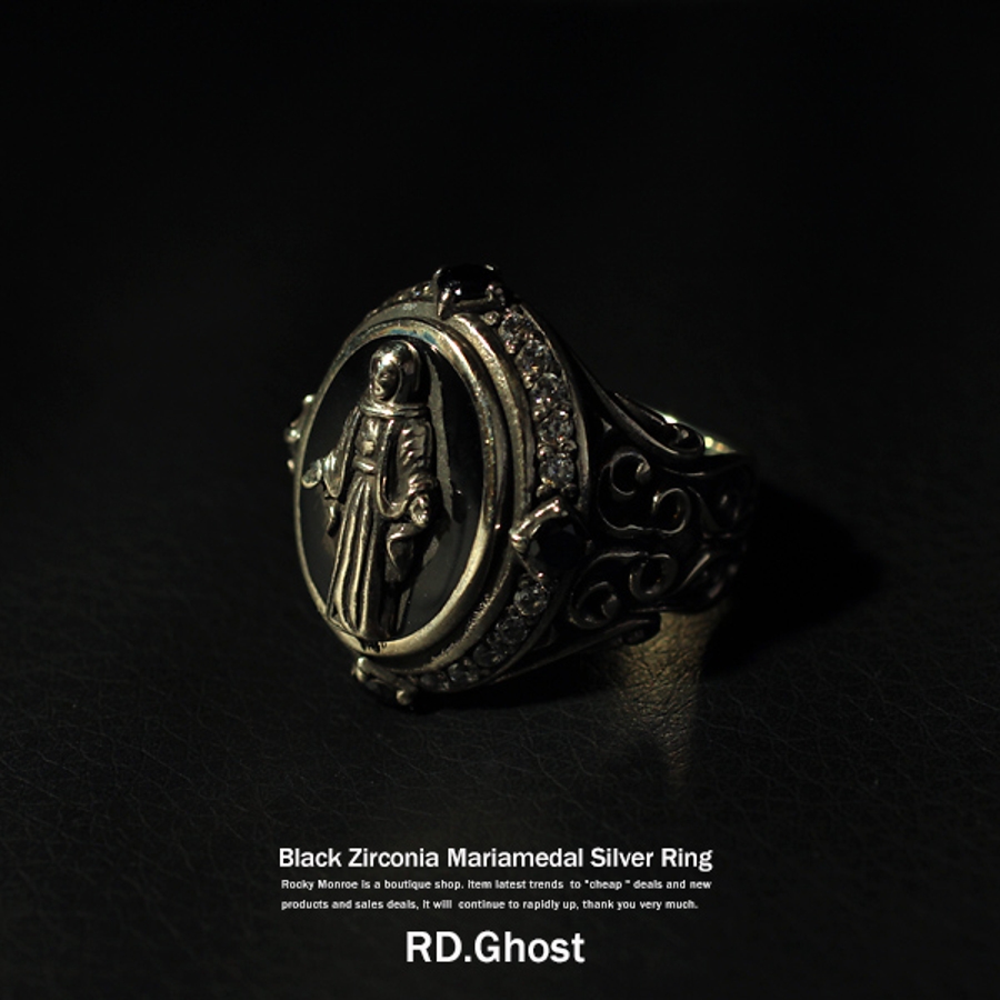 RD Ghost】ジルコニアオニキスマリアメダイシルバーリング メンズ[品番 