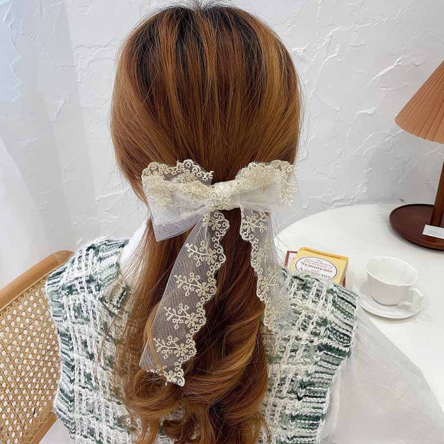 レースリボンバレッタ ヘアクリップ ヘアアクセ[品番