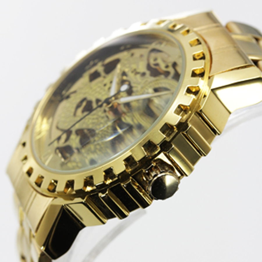 スケルトンＷ自動巻き腕時計 ゴールド/ブラック USED ATW014 自動巻き腕時計 ゴールドカラーのフルスケルトン腕時計