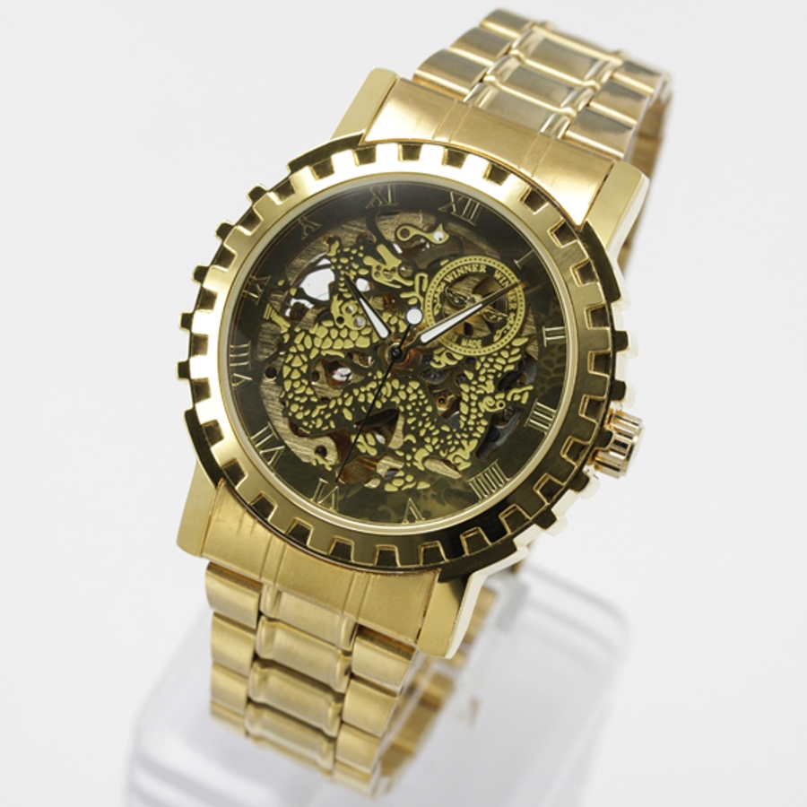 ATW014 自動巻き腕時計 ゴールドカラーのフルスケルトン腕時計[品番