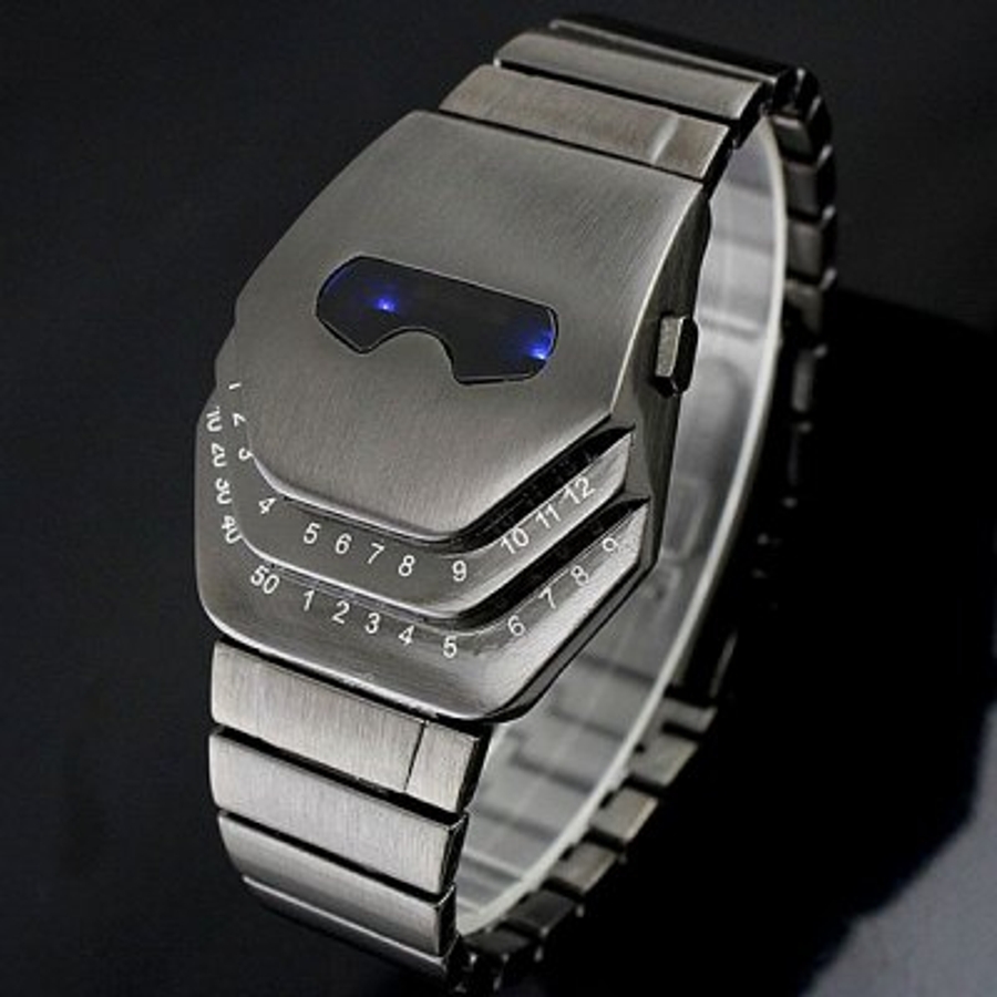 ガンメタ ステンレスブレスレットのバングルLED腕時計 LED
