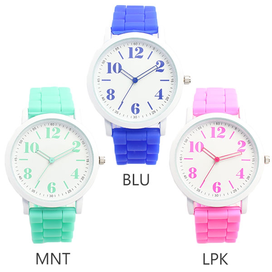 アラビア数字のシンプルラバーベルトウォッチ カラフルトイウォッチ