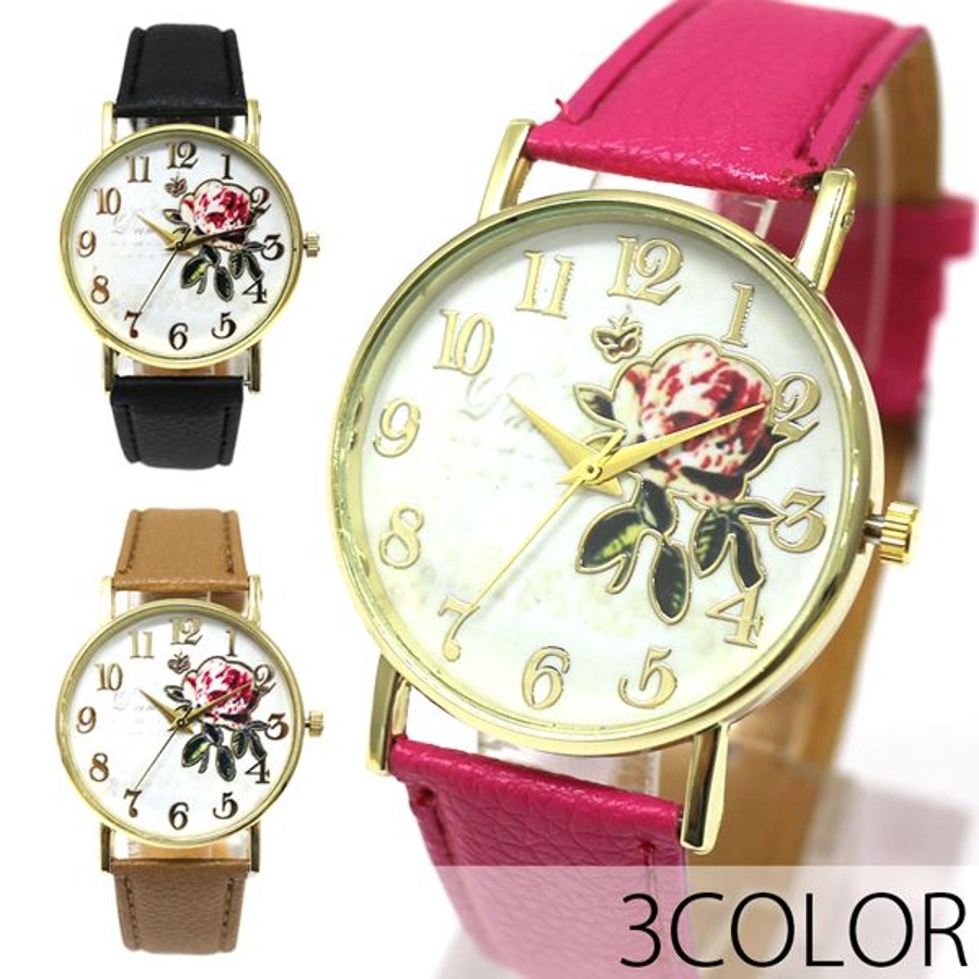 バラの花と蝶々が文字盤にデザインされたラグジュアリーウォッチ