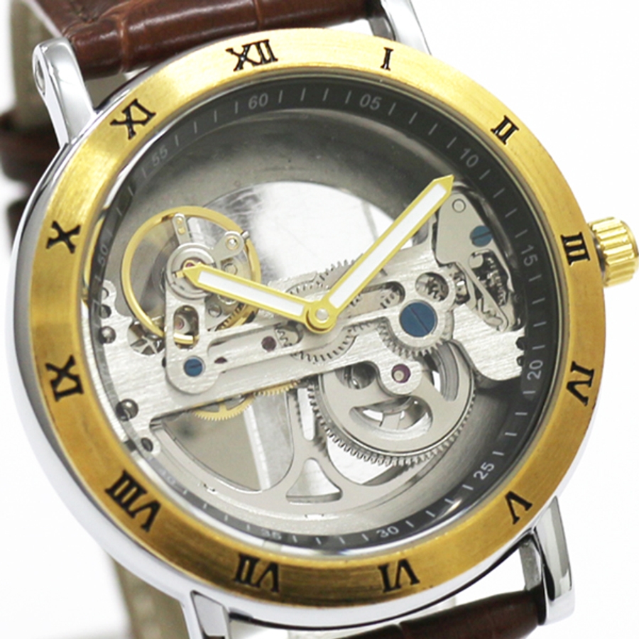 自動巻き腕時計 シンプル機能のフルスケルトンデザイン ゴールド