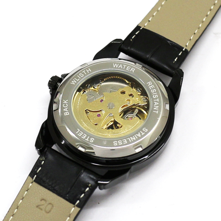 自動巻き腕時計 シンプル機能のスケルトンデザイン ブラック