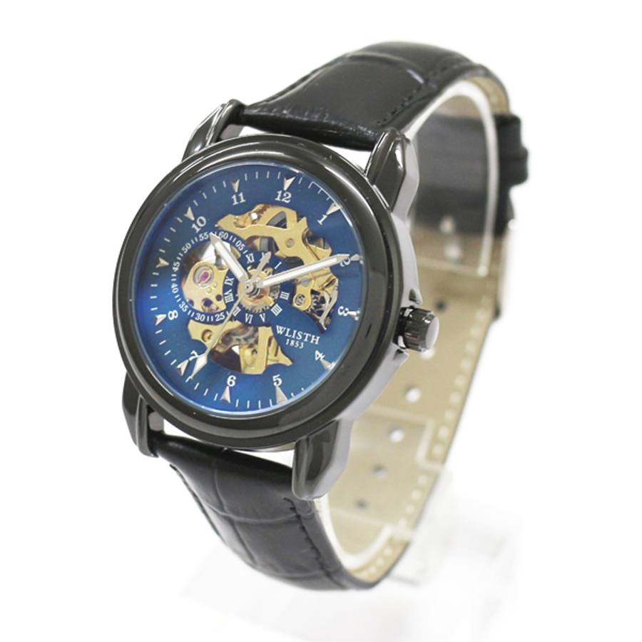 自動巻き腕時計 シンプル機能のスケルトンデザイン ブラック