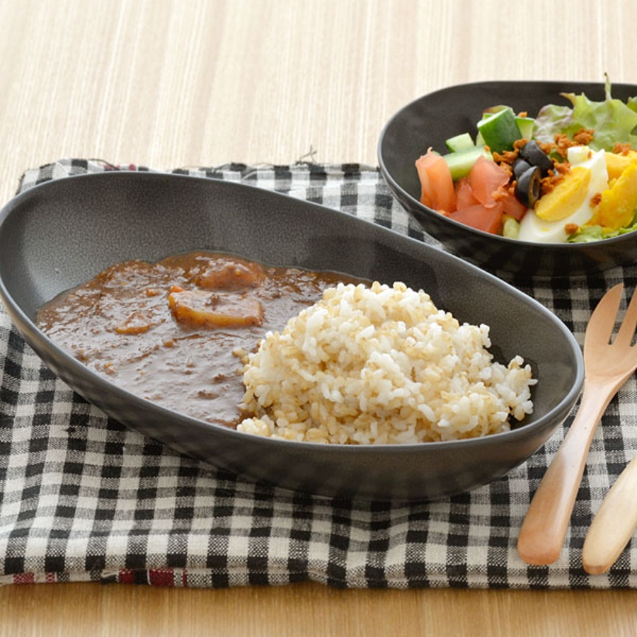 黒マット 楕円大鉢パスタ皿 カレー皿[品番：ADMH0000431]｜TABLE