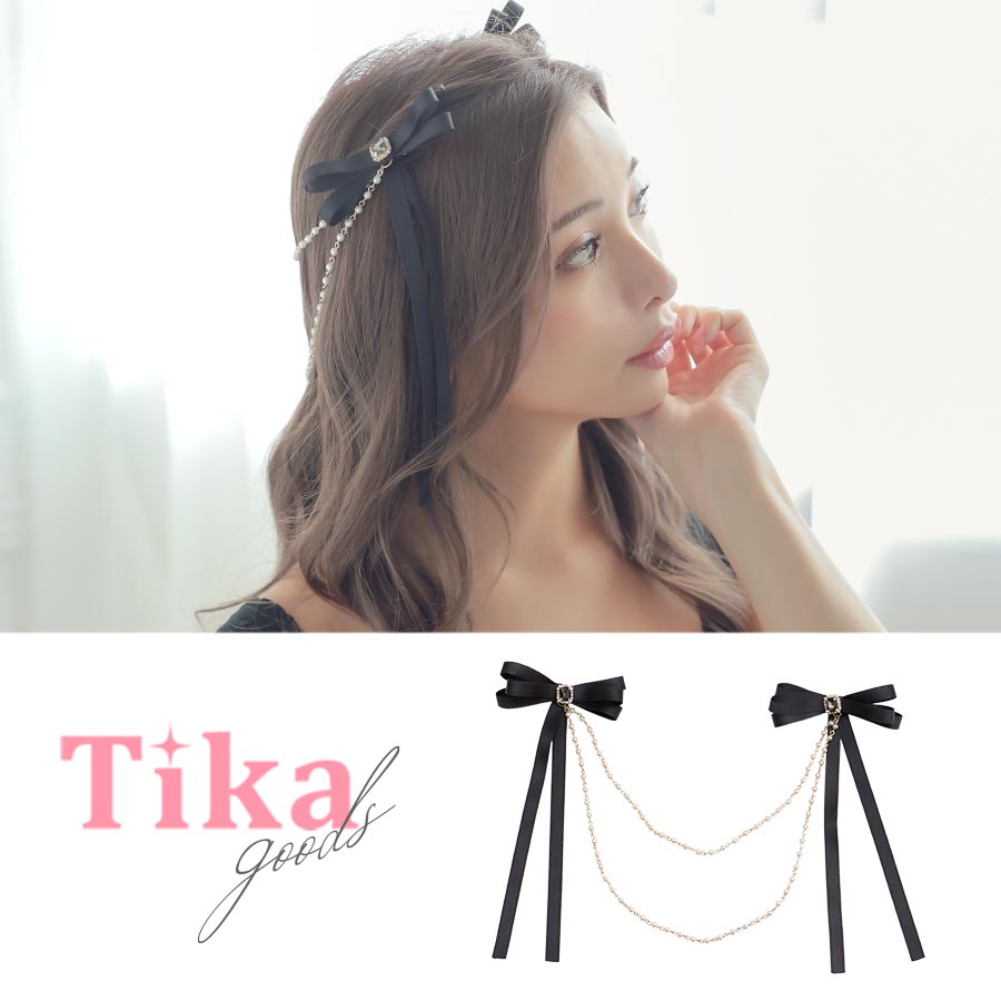 パールチェーンツインリボンクリップ 韓国アクセサリー ヘア アクセサリー[品番：XK000012882]｜Tika（ティカ）のレディースファッション通販｜SHOPLIST（ショップリスト）