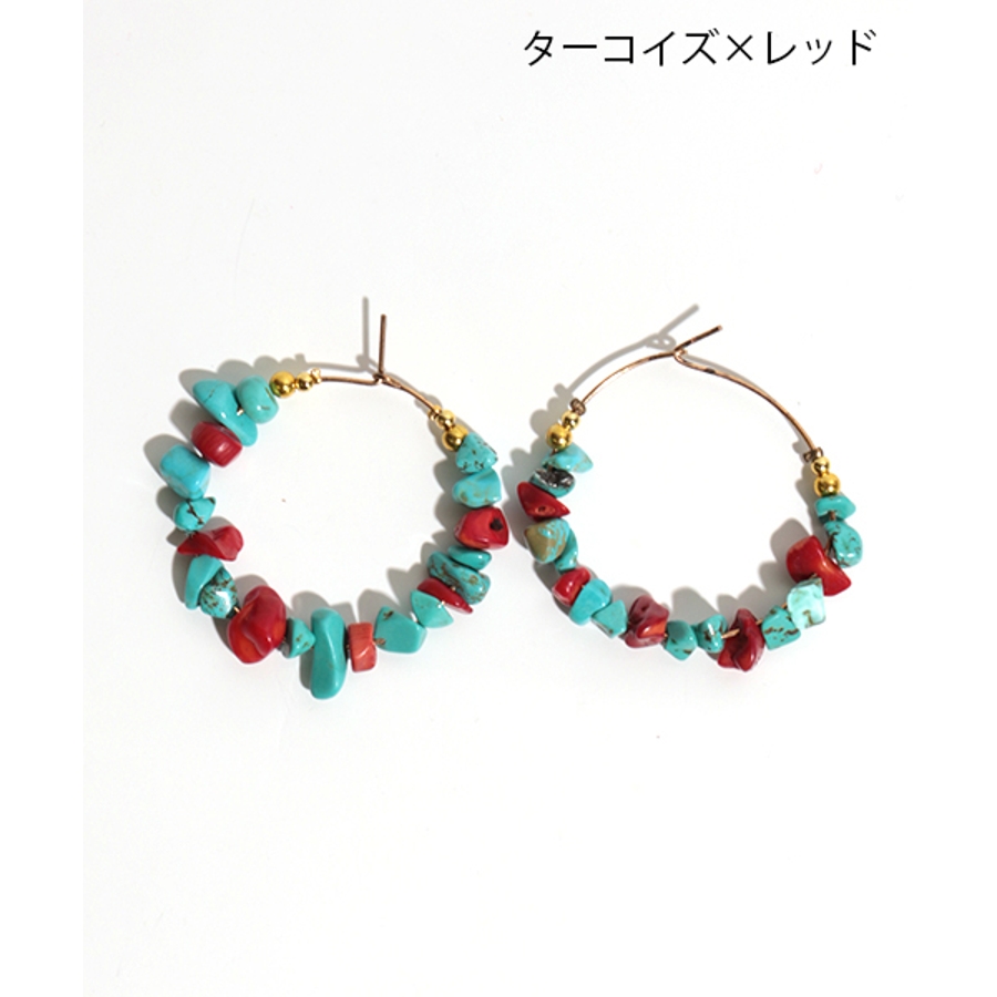 レッドコーラル & ビーチグラス フープ ピアス BellaAnela #565 quaranciel: カラー ストーン フープ ピアス｜ SHIPS 公式サイト