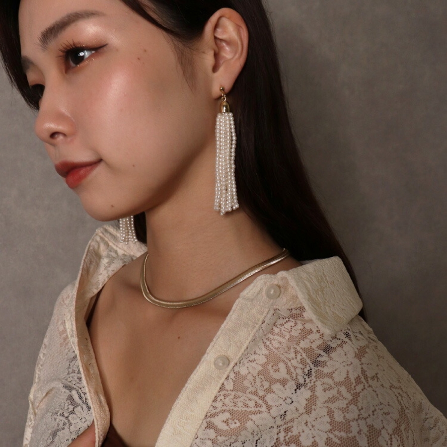 タッセルパールピアス イヤリング ピアス[品番：BECW0009975