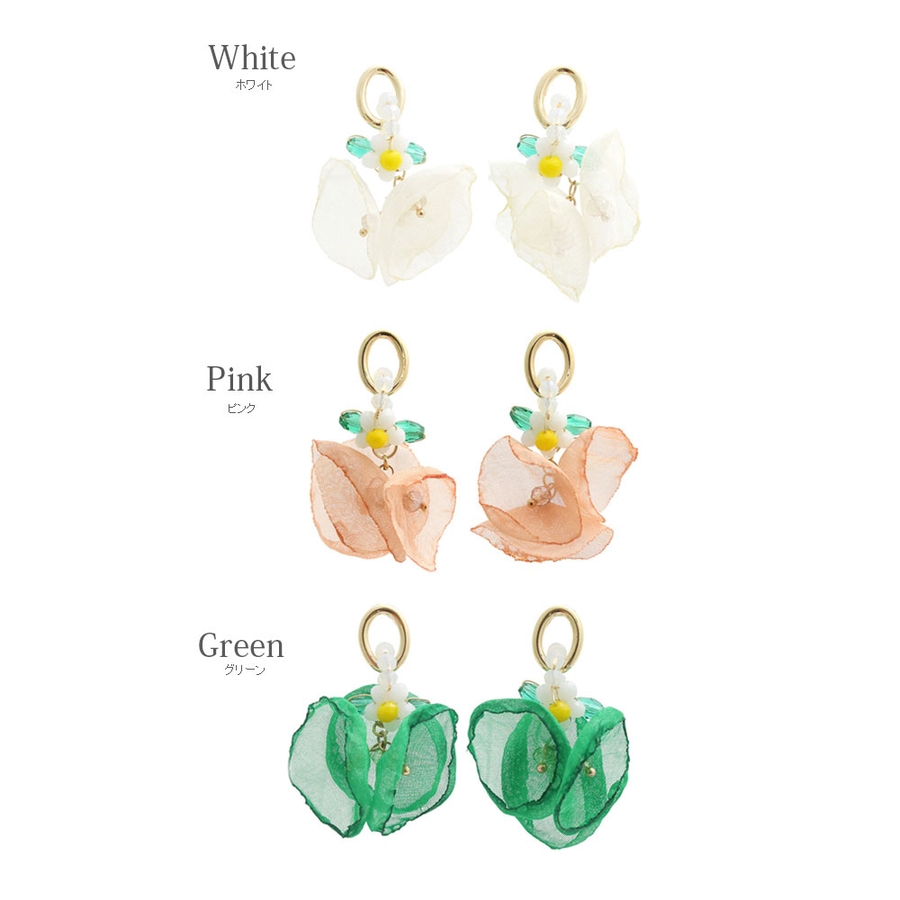 キャッチ―なシフォンフラワーピアス 大人カジュアル 可愛い[品番 