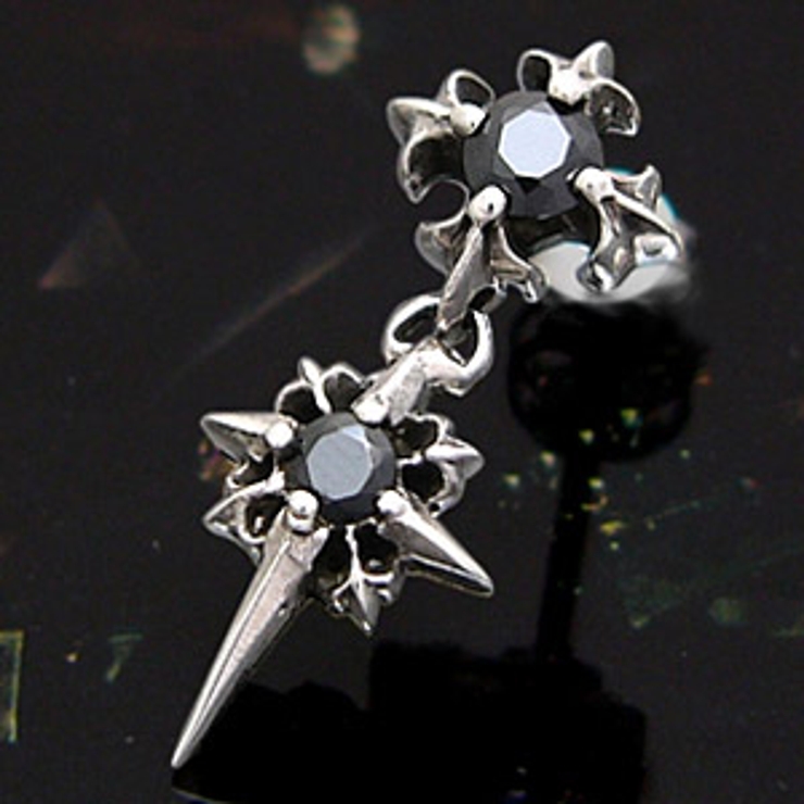 ■pi0345-222●ペア売り●揺れるブラッククロス ハードドロップピアス！ | 2PIECES | 詳細画像1 