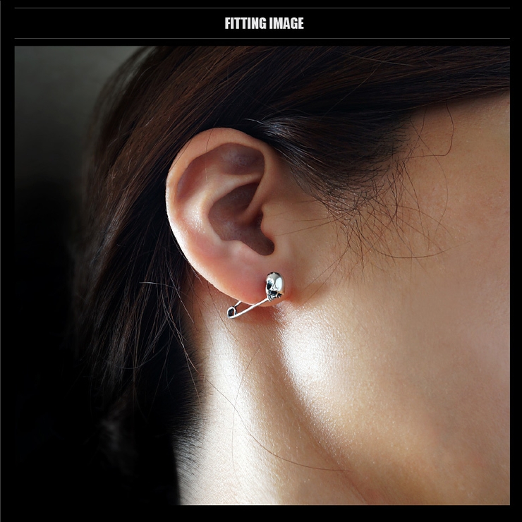 シルバーアクセサリー/ピアス/安全ピン/メンズ/レディース/スカル/Skull