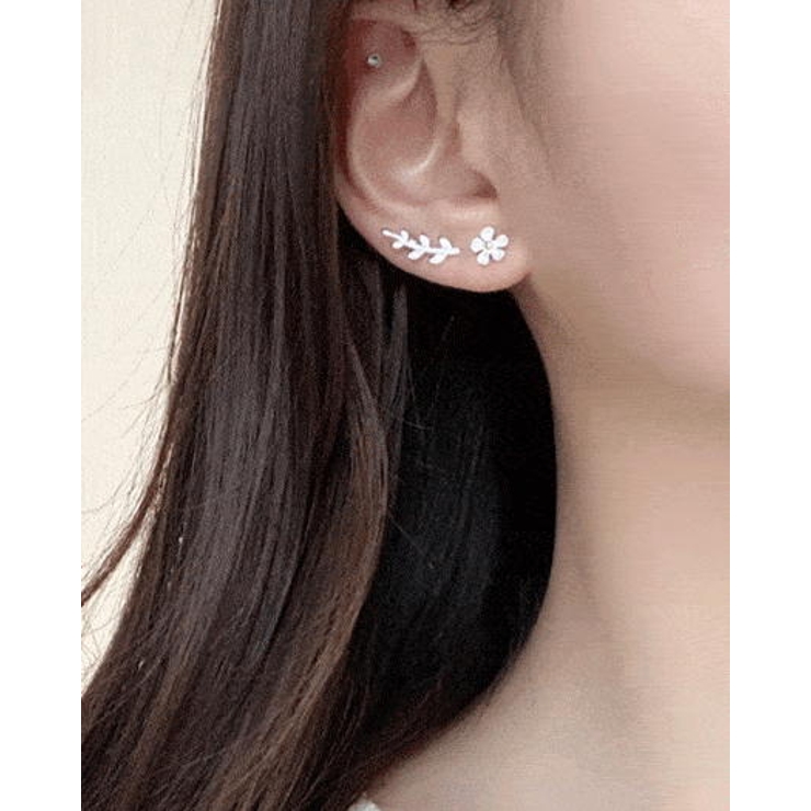 silver 925] レイヤード弱い葉 ピアスセット[品番：MILA0000258