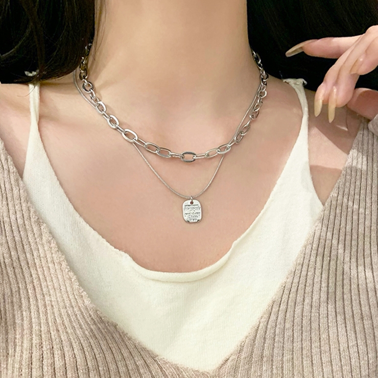 ダブルチェン タグペンダントネックレス[品番：ADEW0003723]｜ad thie