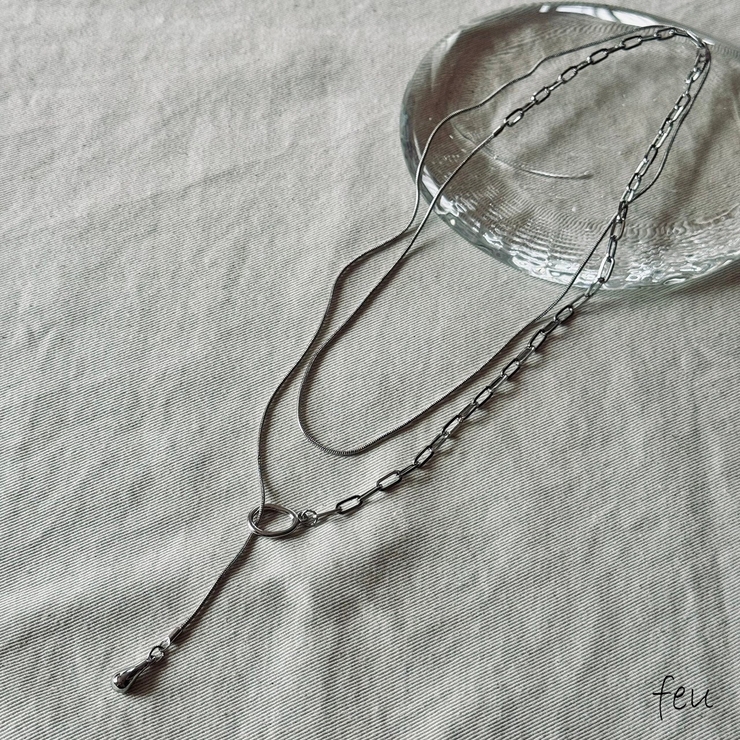 シルバー | ロングネックレス 2種チェーン トレンド | feu