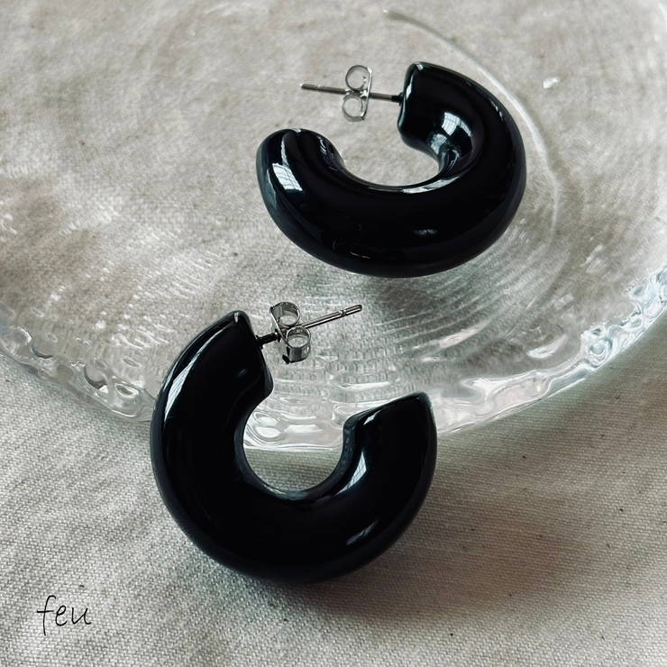 ブラック | カラーピアス アクセントデザイン フープ | feu