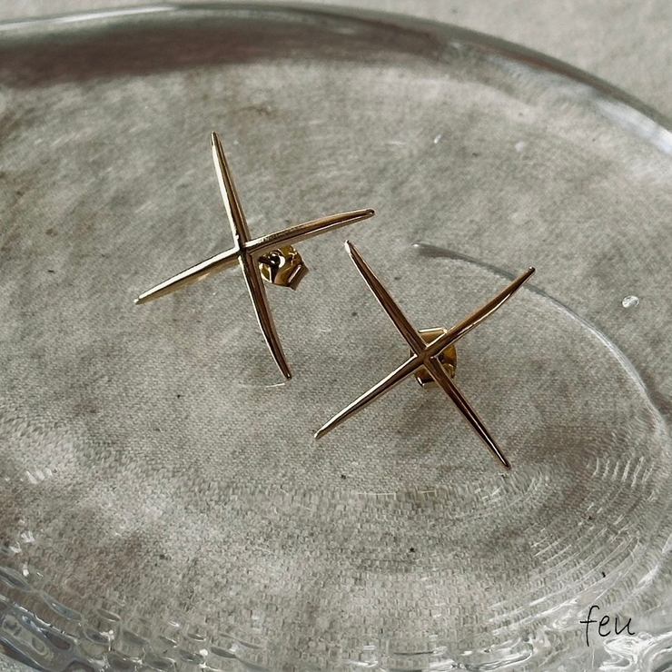 ゴールド | ピアス クロスデザイン アクセントデザイン | feu