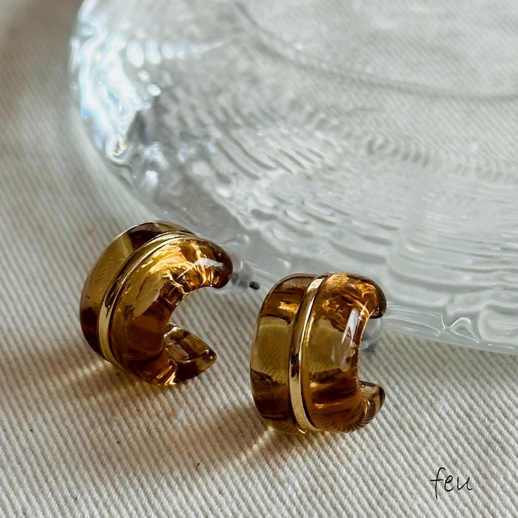 クリアブラウン | ミニフープピアス クリア樹脂 小ぶり | feu