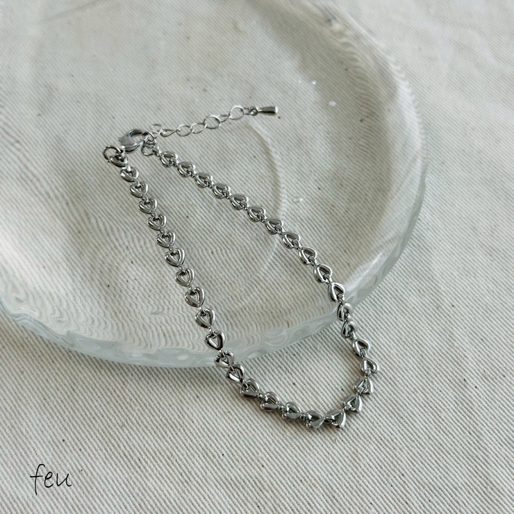 シルバー | チェーンブレスレット Y2Kファッション ハートチェーン | feu