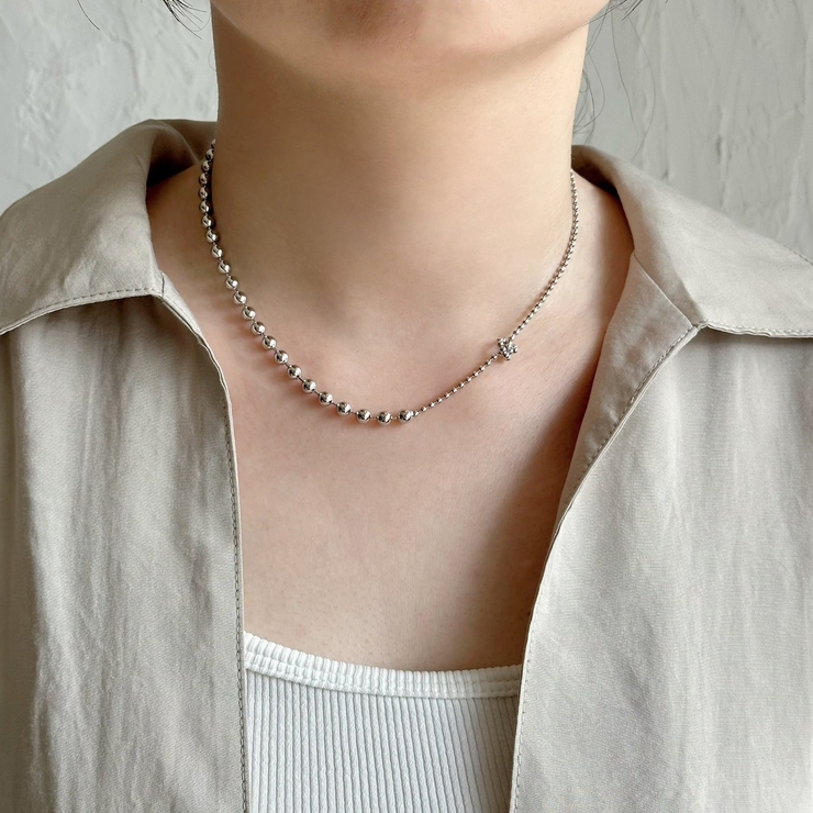 ネックレス ボールチェーン アシンメトリーきらきら | feu | 詳細画像10 