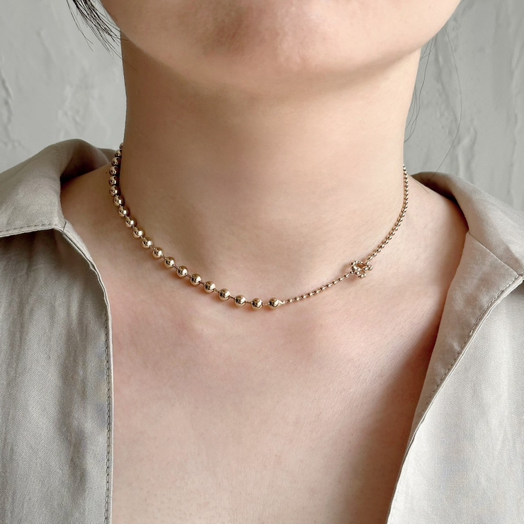 ネックレス ボールチェーン アシンメトリーきらきら | feu | 詳細画像12 