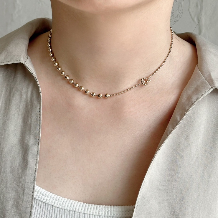 ネックレス ボールチェーン アシンメトリーきらきら | feu | 詳細画像13 