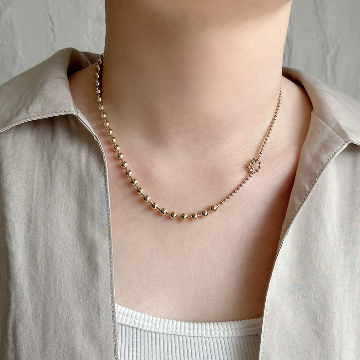 ネックレス ボールチェーン アシンメトリーきらきら | feu | 詳細画像3 