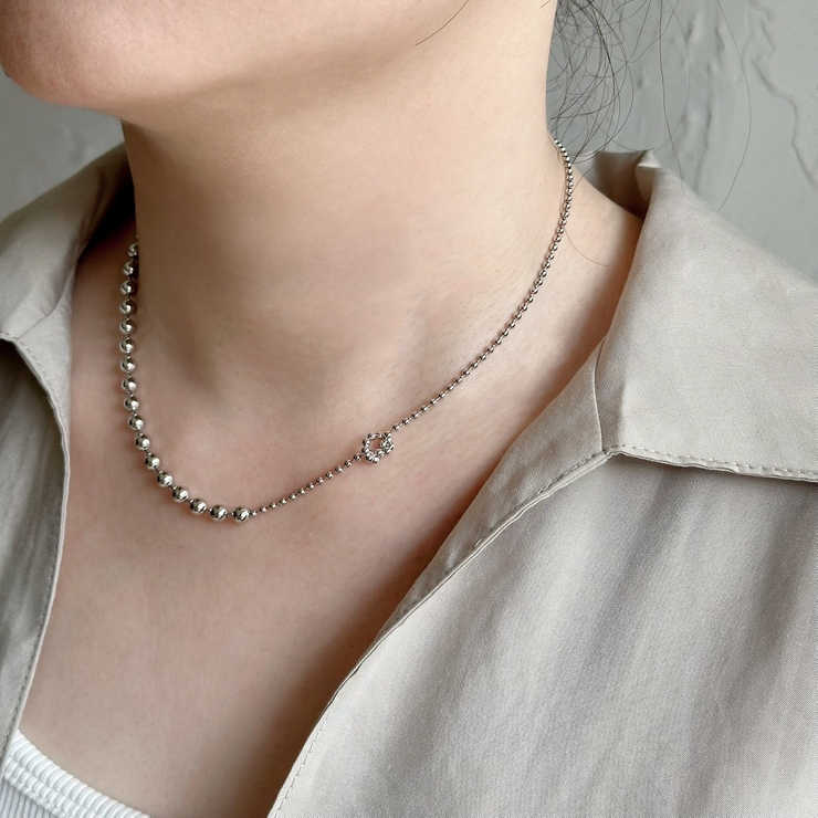 ネックレス ボールチェーン アシンメトリーきらきら | feu | 詳細画像9 