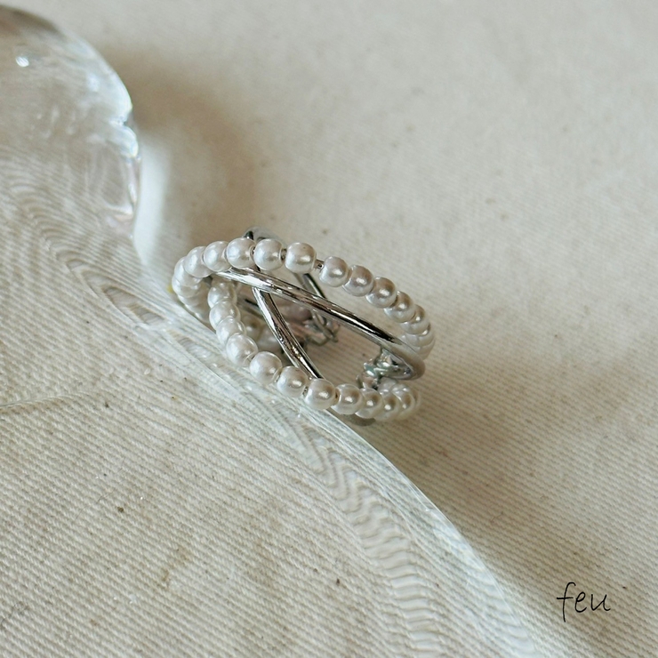 ミックス | フリーサイズリング 変形クロス 異素材ミックス | feu