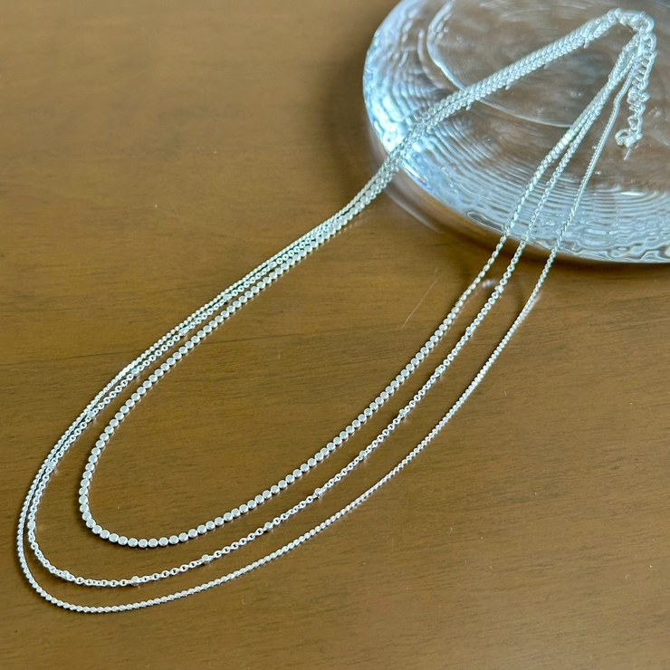 シルバー | 3連ネックレス 華奢チェーンネックレス 個性的 | feu