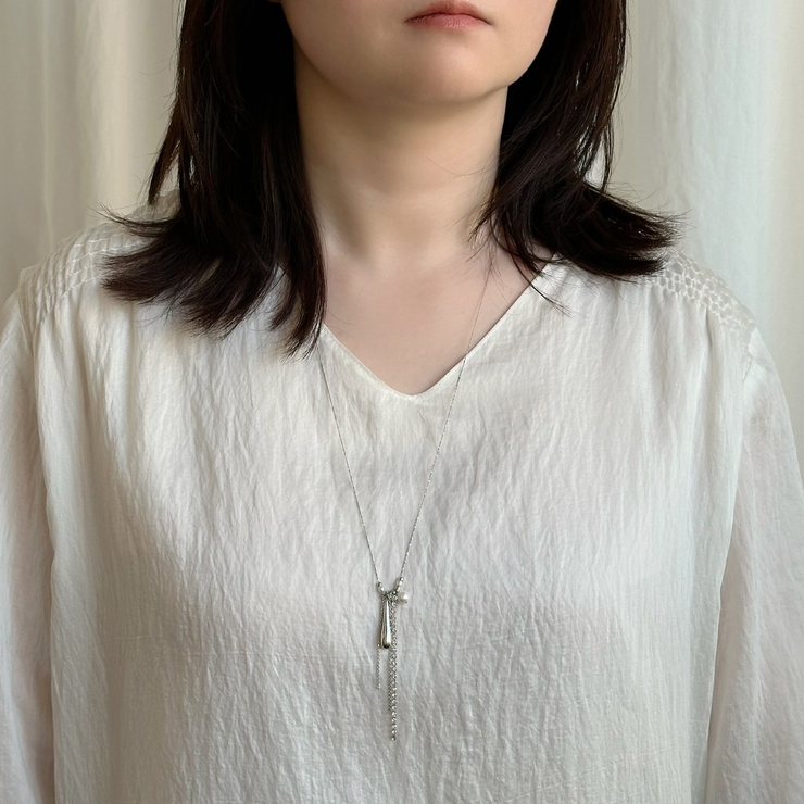 華奢チェーンネックレス ジルコニアチェーン 樹脂パール | feu | 詳細画像6 