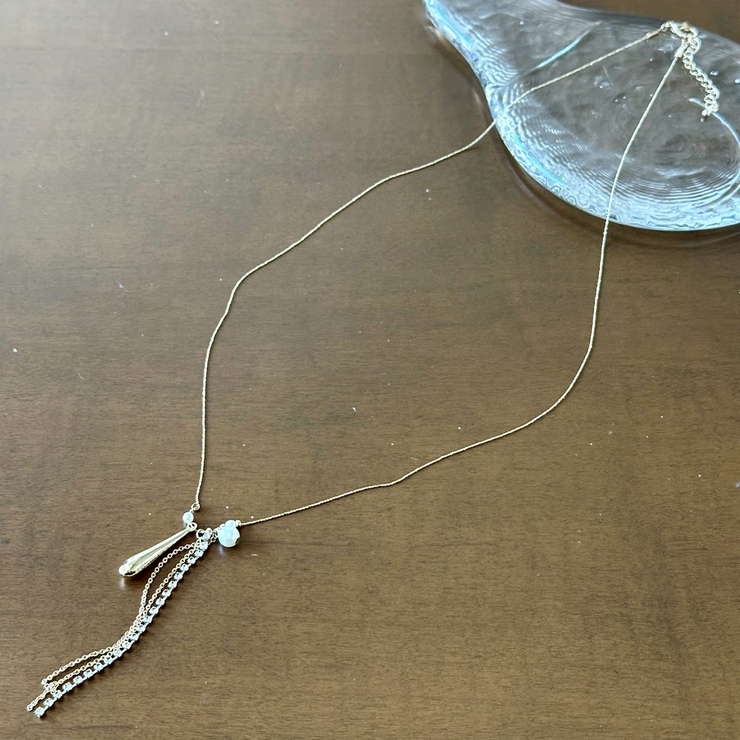 ゴールド | 華奢チェーンネックレス ジルコニアチェーン 樹脂パール | feu