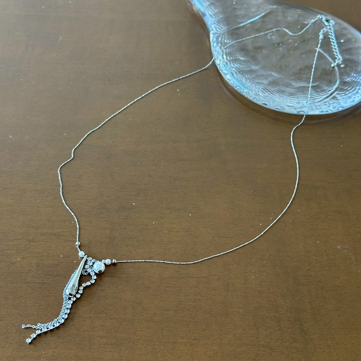 シルバー | 華奢チェーンネックレス ジルコニアチェーン 樹脂パール | feu