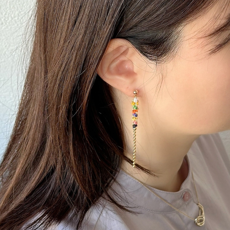 ロングチェーンピアス カラフルビーズ 揺れる | feu | 詳細画像10 