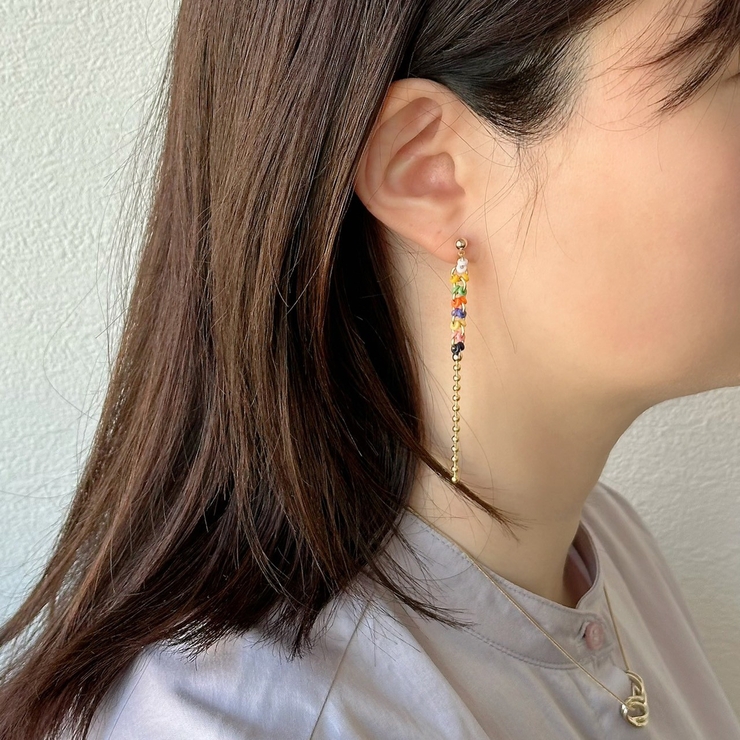 ロングチェーンピアス カラフルビーズ 揺れる | feu | 詳細画像11 