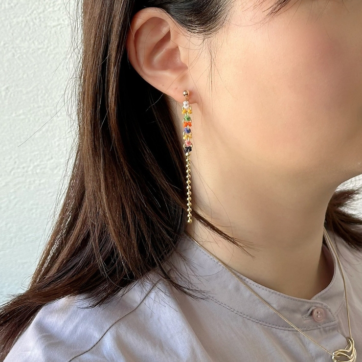 ロングチェーンピアス カラフルビーズ 揺れる | feu | 詳細画像9 