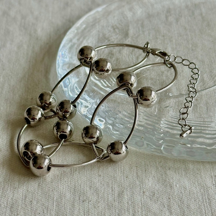 シルバー | オーバルチェーンブレスレット メタルボール 軽量 | feu